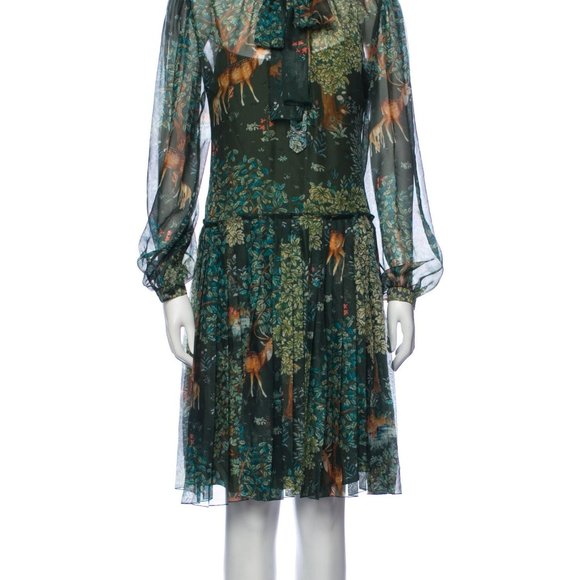 Alberta Ferretti Forest Print Silk-blend Dress size 8 - Picture 3 of 8